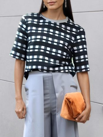 Sweaters | Women Urban Plaid Crew Neck Loose Sweater